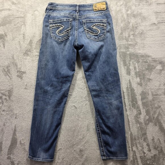 Silver Jeans Co Sam Boyfriend Jeans Womens 25 Distressed Sequin Pockets 28 - Picture 2 of 12